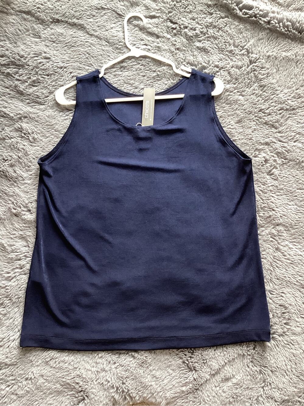 New Chico's Travelers Reversible Knit Tank Shell Top Women's Navy SZ 3 US XL